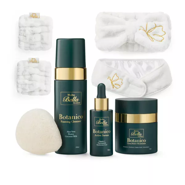 Close-up of Molto Bella Botanico Colection showcasing luxury skincare.