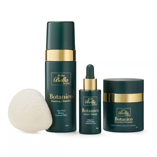 Molto Bella skincare trio: cleanser, serum, and moisturiser for healthy skin.
